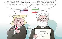 Karikatur | Trump über Rohani: "Er hält sich zwar an die Abmachungen... aber seine Friseur passt mir nicht."
