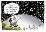 Karikatur - Als der Abend einbricht, erscheint der Halbmond im Himmel. Panische Angst: "Aaah! Die Islamisierung des Abendlandes hat begonnen!"